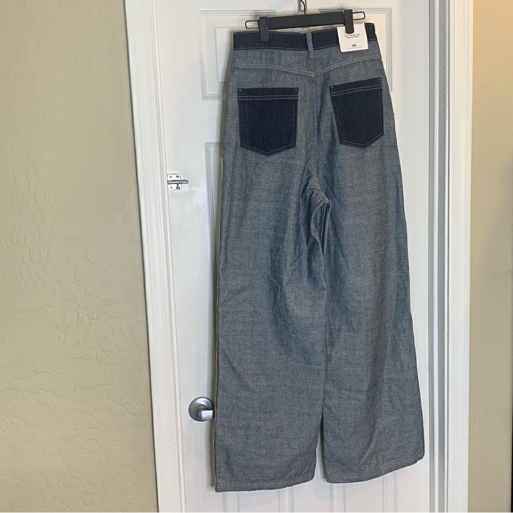 Zara The Inside Out Denim Pant Wide Leg High Rise Size 4 - Picture 6 of 16